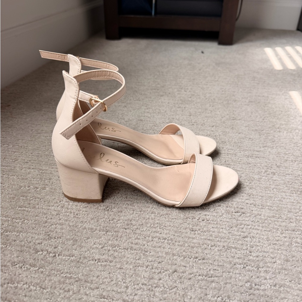 Lulu's Cream Ankle Strap Block Heels
